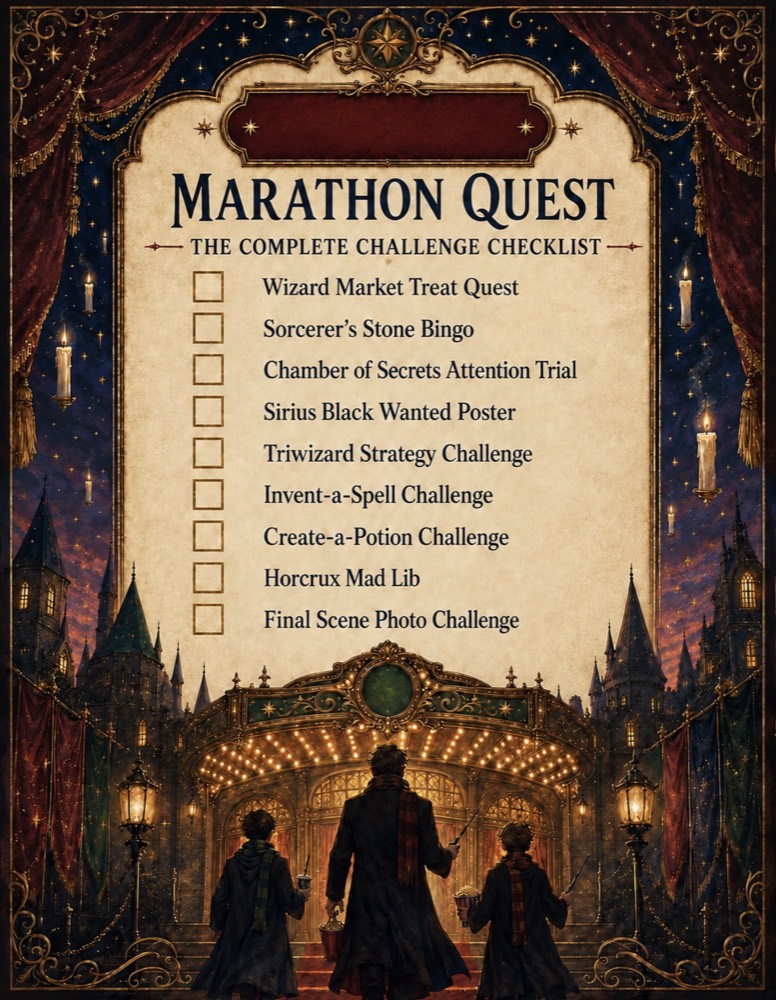 The Harry Potter Marathon Quest booklet cover, showing the complete challenge checklist
